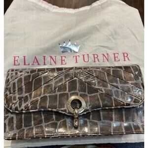 Elaine Turner patent leather clutch bag Croc small purse silver‎ hardware NWT